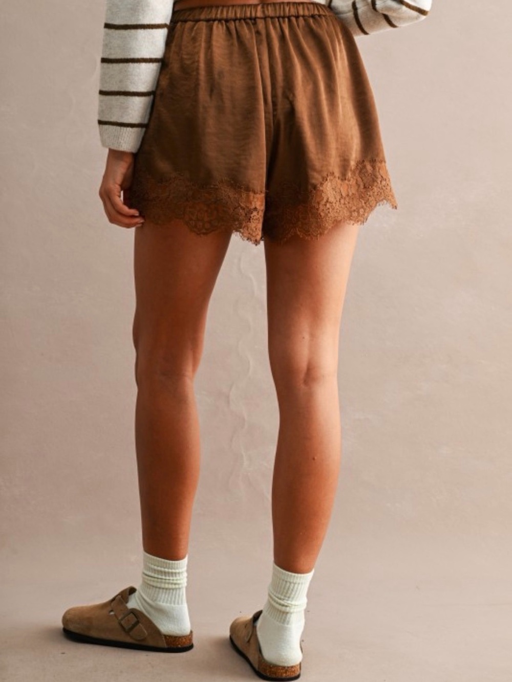 A727. Mable Brown Lace-Trim Shorts - Picture 7 of 7